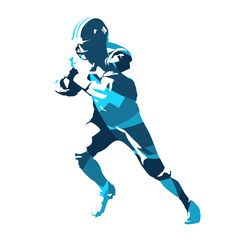 Fototapeta premium Football player running with ball, abstract blue vector silhouette