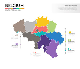 Obraz premium Belgium country map infographic colored vector template with regions and pointer marks