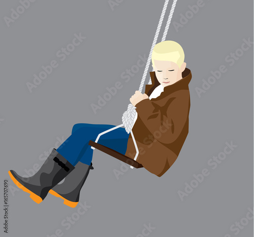 Boy Or Child Sitting On A Rope Tree Swing Vector