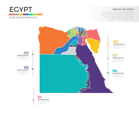 Egypt country map infographic colored vector template with regions and pointer marks