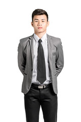 Portrait of an asian business man with suit. Isolated on white background with copy space and clipping path