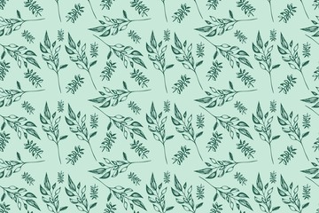 Fototapeta premium Green Branches Seamless Vector Pattern
