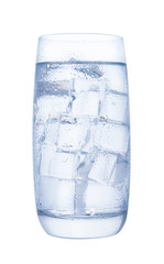 Glass of water with ice cubes isolated on white background