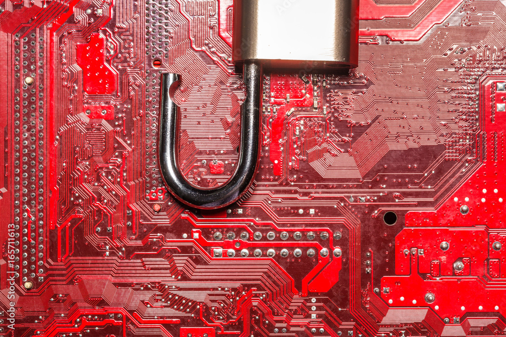 Poster padlock on a computer circuit board