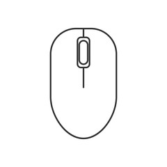 Isolated black outline computer mouse on white background. Line icon.