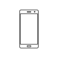 Isolated black outline smartphone on white background. Line icon.