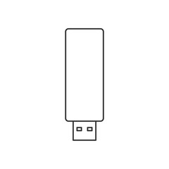 Isolated black outline usb flash drive on white background. Line icon.