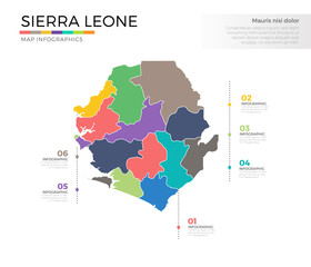 Sierra Leone country map infographic colored vector template with regions and pointer marks