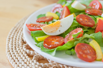 Fresh spicy Spanish chorizo and egg salad