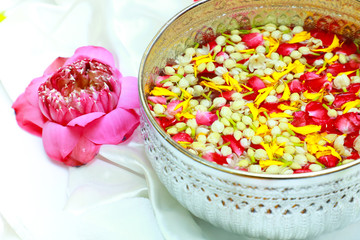Jasmine roses and lotus, Songkran festival in Thailand Concept.