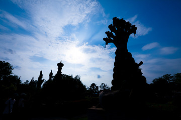 Fototapeta premium Nongkhai, Thailand - April 29, 2017 Sala Keoku, the park of giant fantastic concrete sculptures inspired by Buddhism and Hinduism. It is located in Nong Khai,Thailand