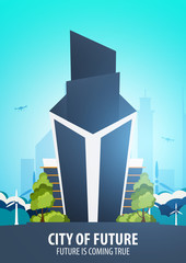 Flat style Modern city houses. Building of future. Architecture of the future.