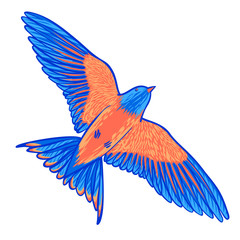 Obraz premium Blue tropical bird on a white background. bird of paradise. Hand drawn brush stroke elements.