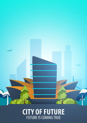 Flat style Modern city houses. Building of future. Architecture of the future.