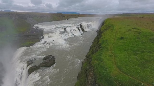 Panoramic view of the huge waterfall in Iceland. Andreev.