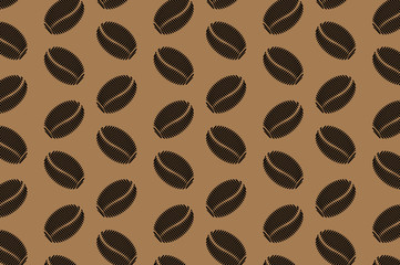 Black coffee beans on a brown background - vector pattern
