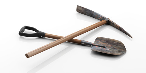 Pickaxe and shovel on white background. 3d illustration © Rawf8