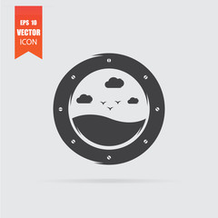 Porthole icon in flat style isolated on grey background.