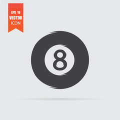 Billiard ball icon in flat style isolated on grey background.