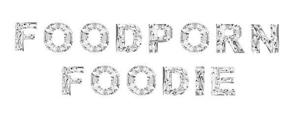 Words FOODPORN an FOODIE made of cutlery on white background. Creative design