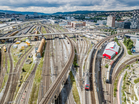 Aerial view of railroad tracks