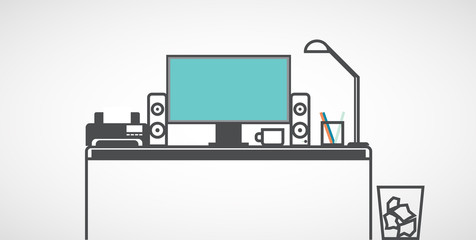 Desktop Computer, designer workplace, flat .