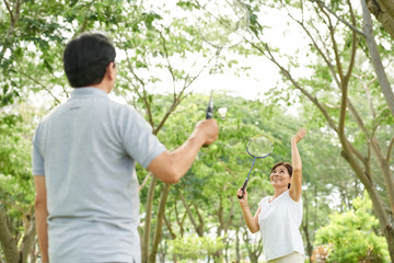 Playing badminton