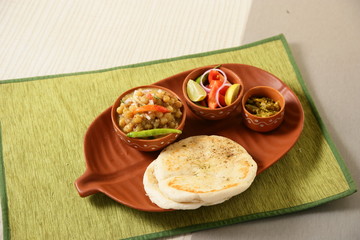 Matar kulcha or Dried yellow peas chaat with pan cooked bread