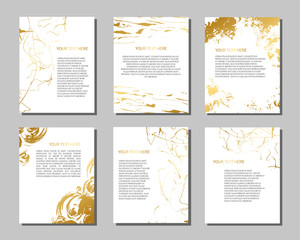 Fototapeta na wymiar Set of white and gold flyers. Modern abstract design. Hand drawn ink pattern.