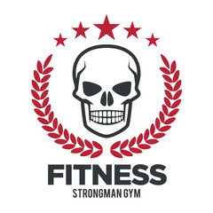 Skull with laurel fitness sport logo