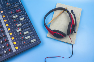 Audio Equipment Equipment for Recording on Blue Backdrop