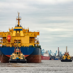 Blue cargo ship