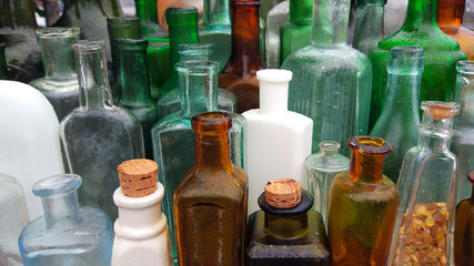 concept very old dusty bottles
