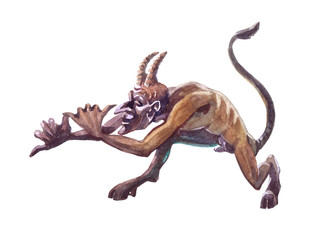 Watercolor single character mystical mythical character demon isolated on a white background illustration