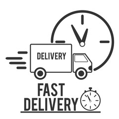Fast shipping delivery truck flat icon for apps and websites. Vector Illustration