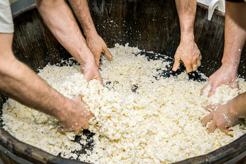 Production handmade craftsmanship of mozzarella made with Bufala milk