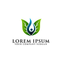 people leaf logo design concept template