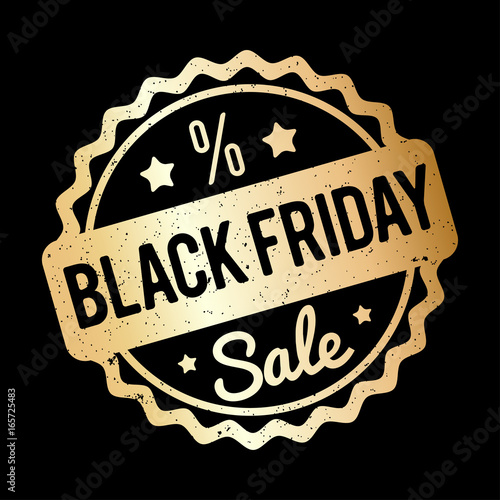 "Black Friday rubber stamp gold on a black background." Stock image and