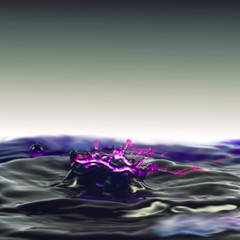 Naklejka na ściany i meble Dripping fluid, a crater of water with a purple crown.
