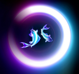 glowing fishes in ZEN style