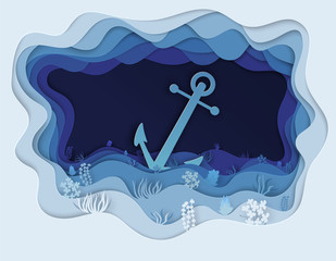  illustration of sea bottom and anchor boat