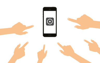 Finger zeigen auf Smartphone mit Zahnrad mit vielen Zähnen