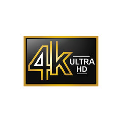gold 4K ULTRA HD sign, icon design, isolated on white background