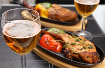 Big steak and beer glass - 165728870