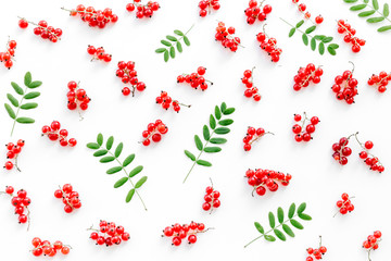 Berry pattern. Red currant and leaves on white background top view
