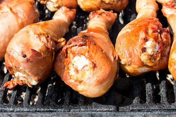 Grilled turkey shin during cooking