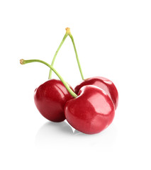 Fresh ripe cherries on white background