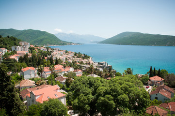 Fototapeta na wymiar Herceg Novi is a coastal town in Montenegro located at the entrance to the Bay of Kotor