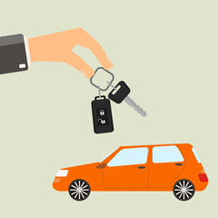 Car buying concept. vector Illustration. Hand hold car key.