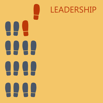 leadership concept. Red leader's shoe prints. Plase for text. Vector illustration.